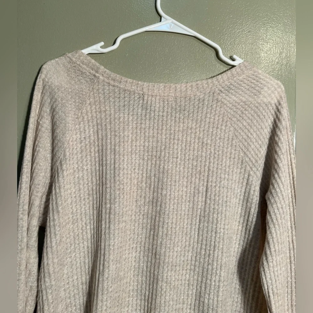 Nine Britton Stitch Fix Women's Size Medium Thermal Top Beige Tie Front Soft_8